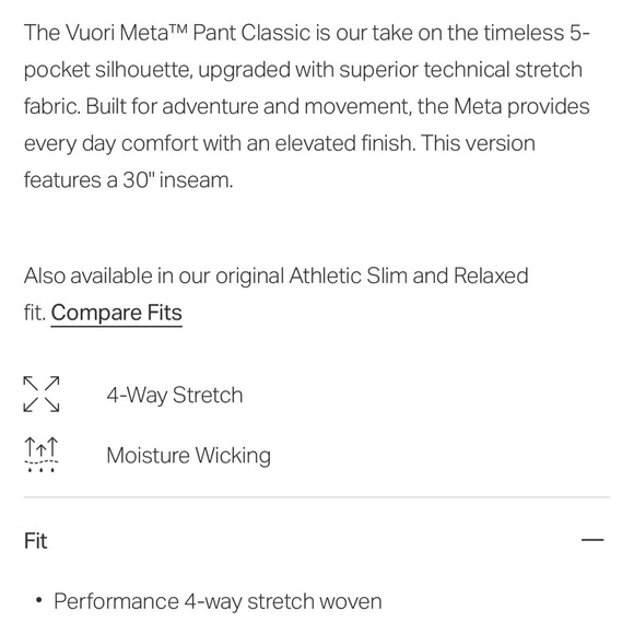 Vuori Meta Pant Classic size 32 mens ink $128 - Picture 4 of 9